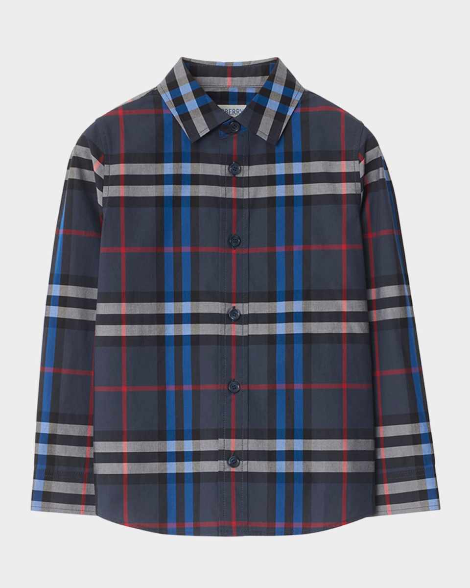 Kid's Owen Long-Sleeve Cotton Check Shirt, Size 3-14